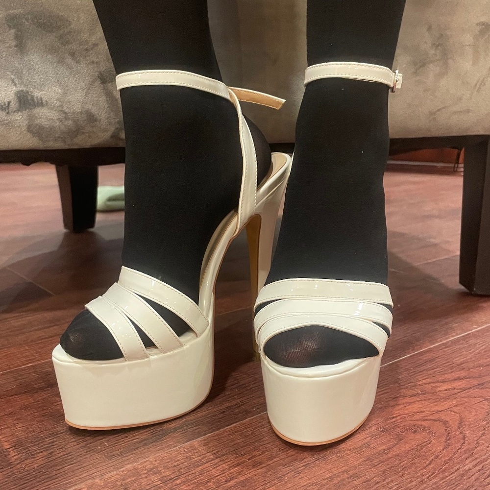 NNB White High Heel Ankle Strap Platform